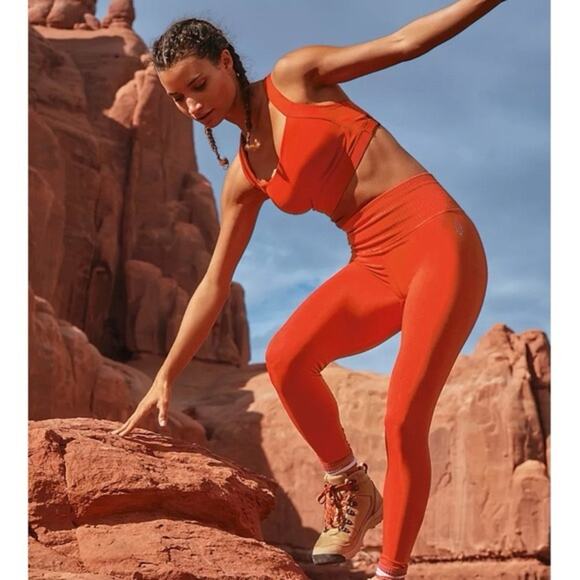 NWT Free People Movement Free Throw Red Ribbed Knit High Rise Leggings Size XS/S - Picture 1 of 6